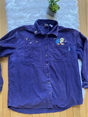 Vintage Looney Tunes Tweety Bird Corduroy Casual Shirt Size Large